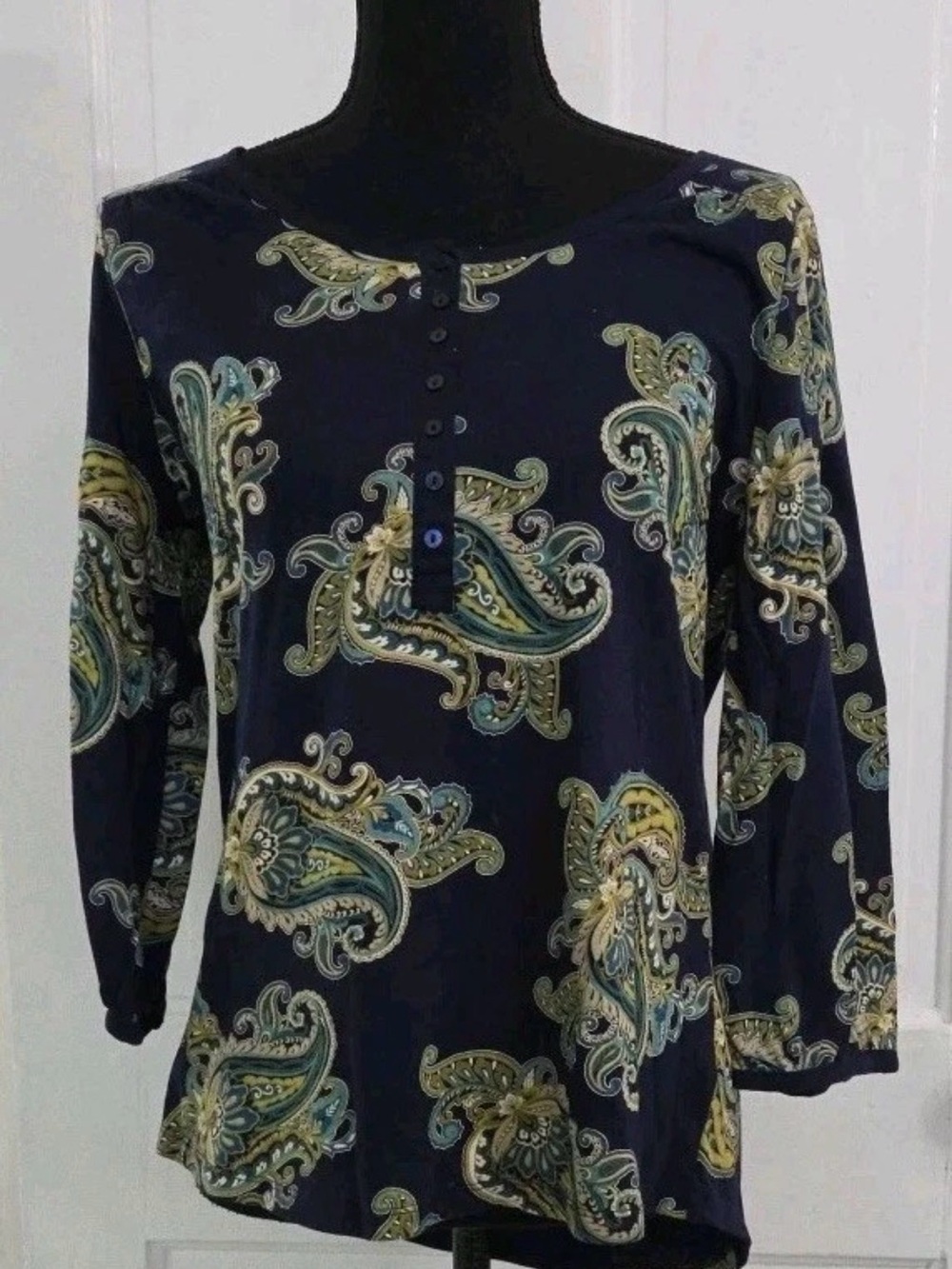 St. John's Bay Navy Paisley Button-Front Blouse